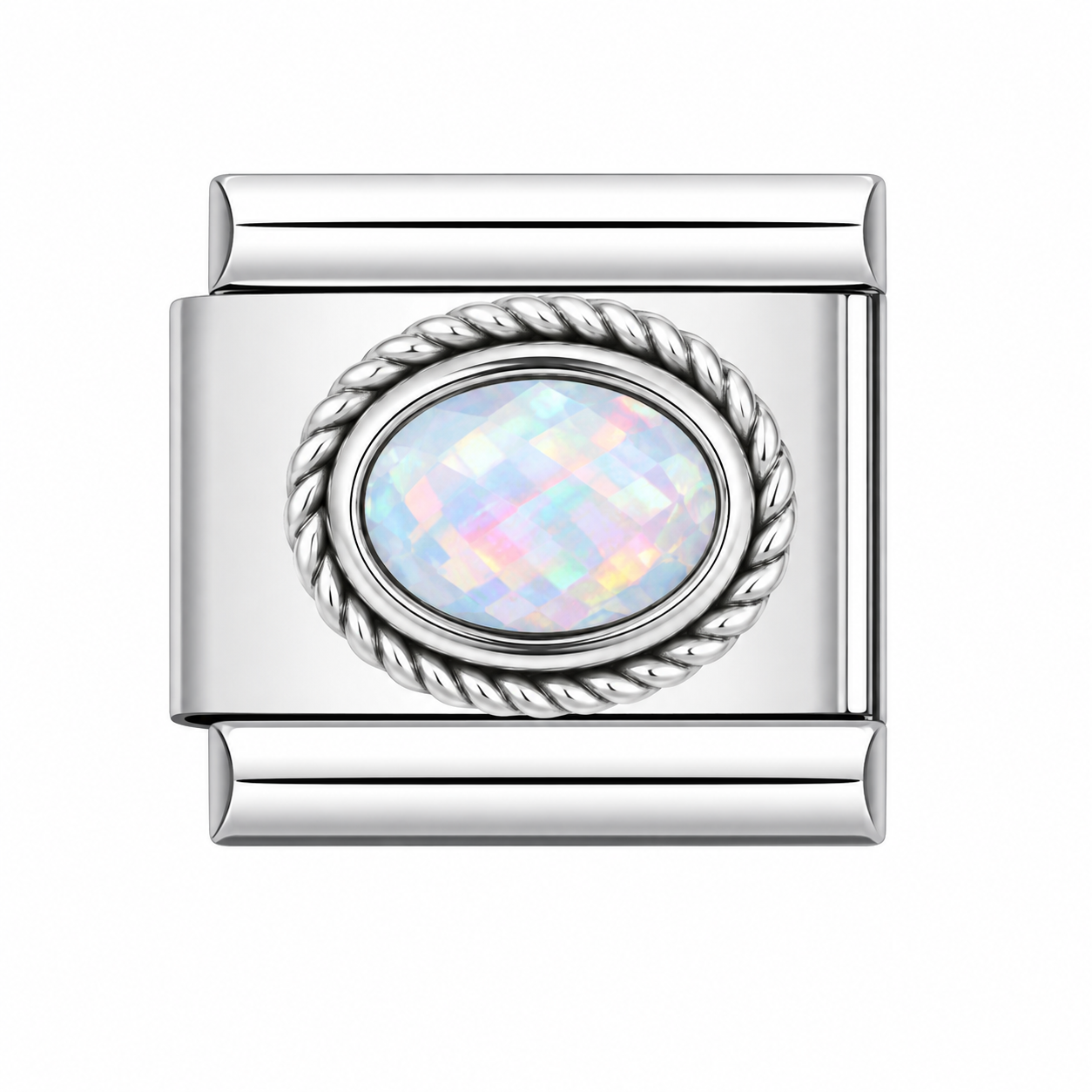 CHARM ACERO INOXIDABLE PIEDRA OVALADA TORNASOL