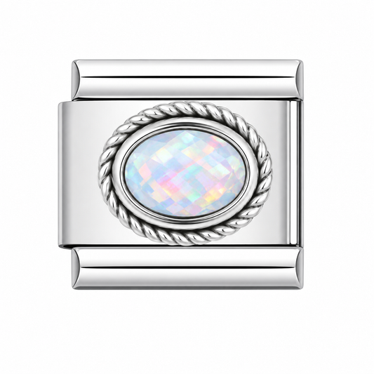 CHARM ACERO INOXIDABLE PIEDRA OVALADA TORNASOL