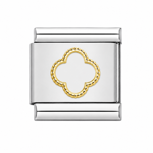 CHARM ACERO INOXIDABLE TREBOL CONTORNO DORADO