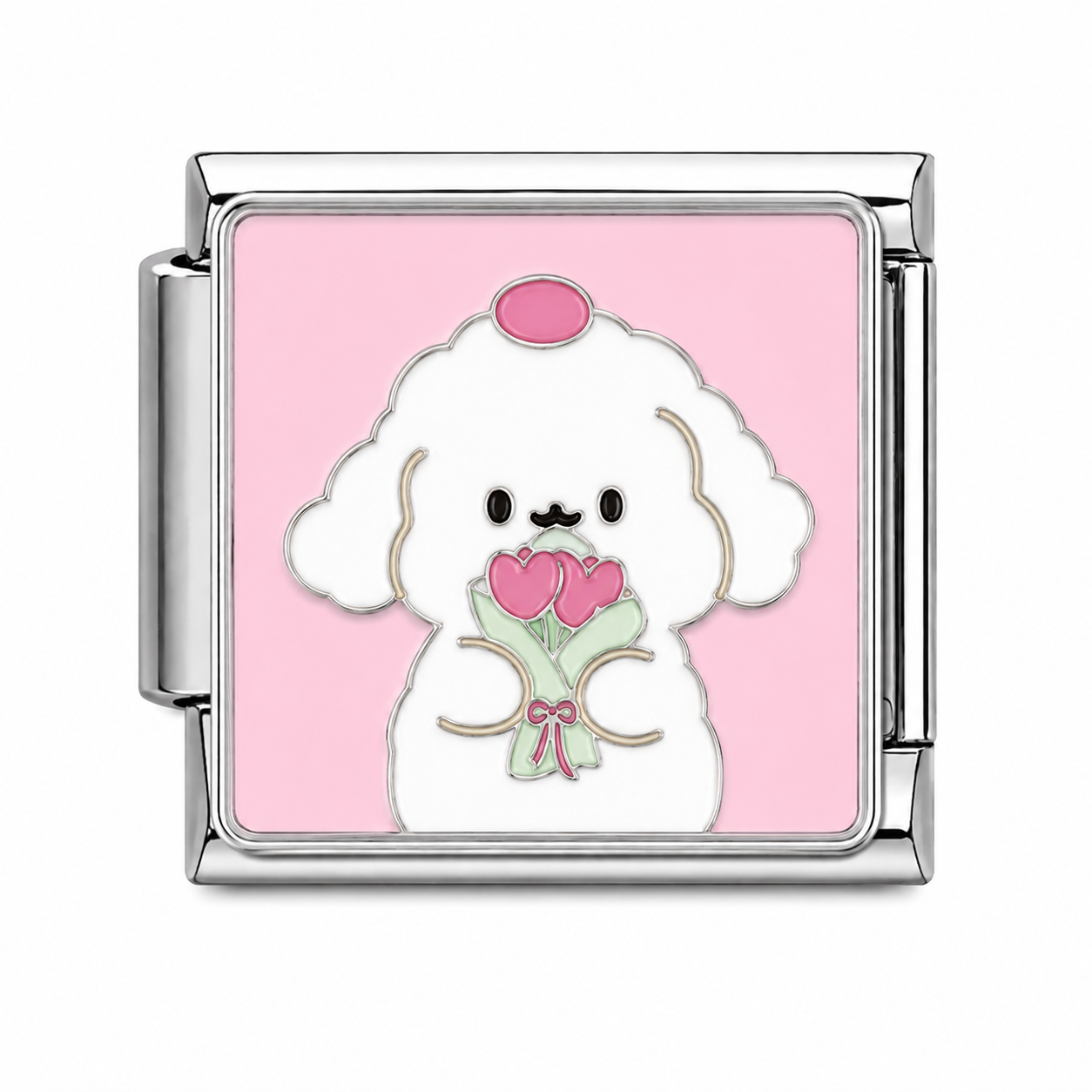 CHARM ACERO INOXIDABLE PERRITO CON FLORES