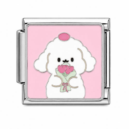 CHARM ACERO INOXIDABLE PERRITO CON FLORES