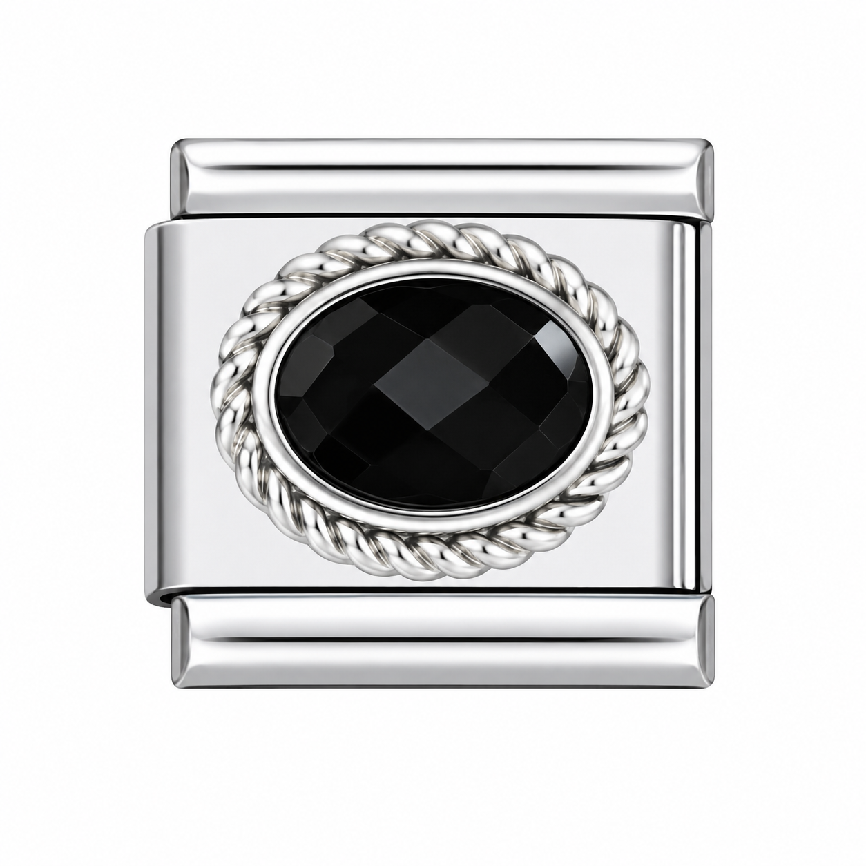 CHARM ACERO INOXIDABLE PIEDRA OVALADA NEGRA