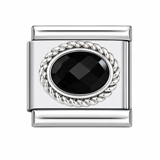 CHARM ACERO INOXIDABLE PIEDRA OVALADA NEGRA