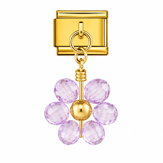 CHARM ACERO INOXIDABLE FLOR MORADA