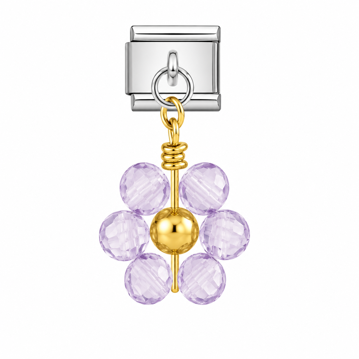 CHARM ACERO INOXIDABLE FLOR MORADA EN PLATEADO