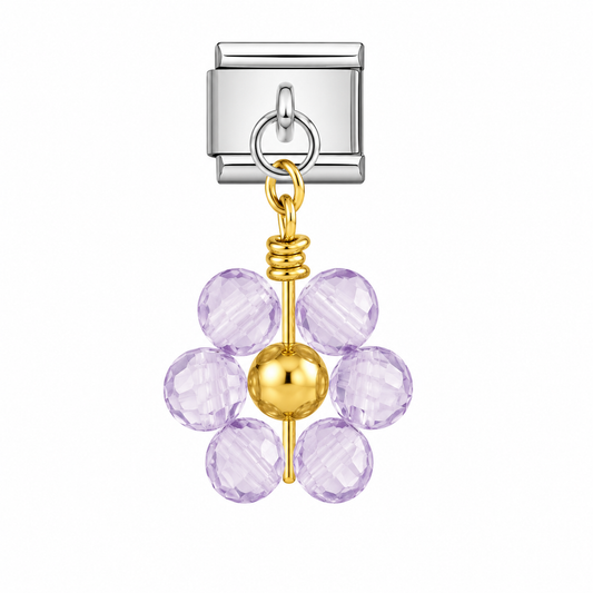 CHARM ACERO INOXIDABLE FLOR MORADA EN PLATEADO