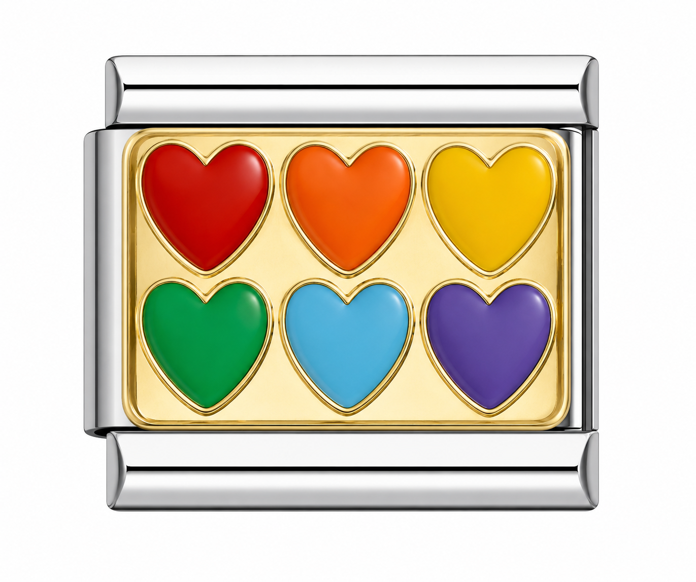 CHARM ACERO INOXIDABLE CORAZONES DE COLORES EN PLATEADO
