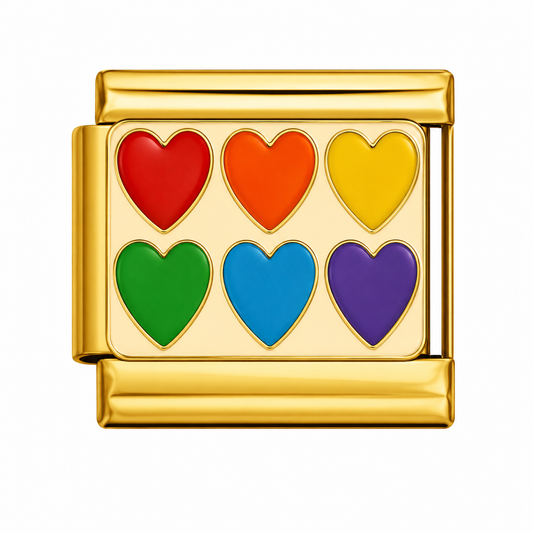 CHARM ACERO INOXIDABLE CORAZONES DE COLORES EN DORADO