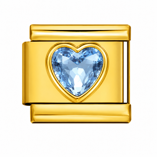 CHARM ACERO INOXIDABLE CORAZON PIEDRA CELESTE