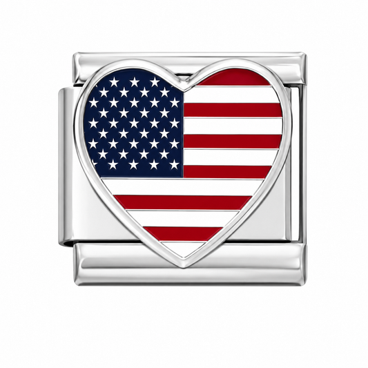 CHARM ACERO INOXIDABLE CORAZÓN BANDERA USA EN PLATEADO