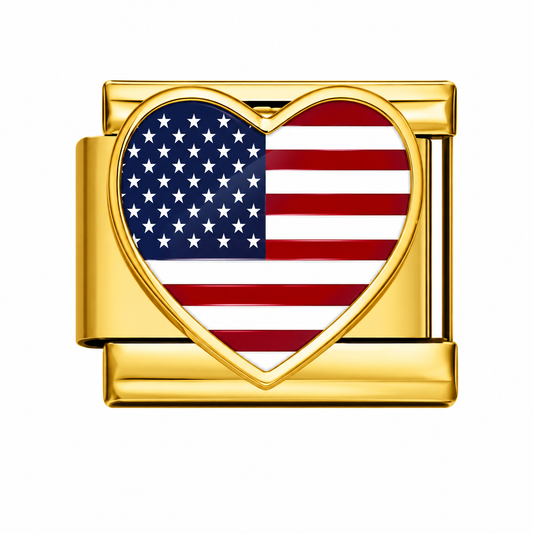 CHARM ACERO INOXIDABLE CORAZÓN BANDERA USA EN DORADO