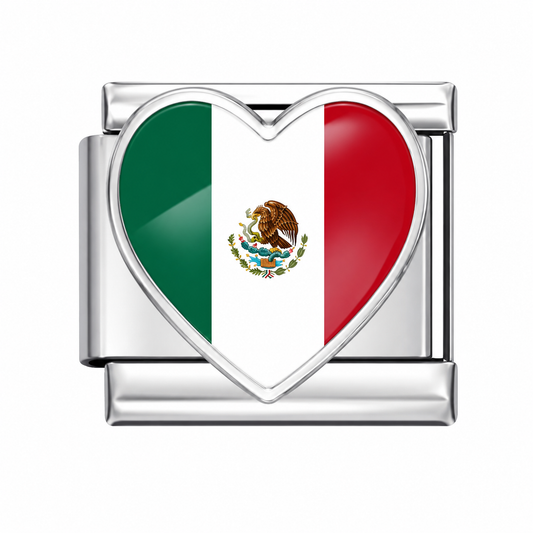 CHARM ACERO INOXIDABLE BANDERA MEXICO EN CORAZON EN PLATEADO