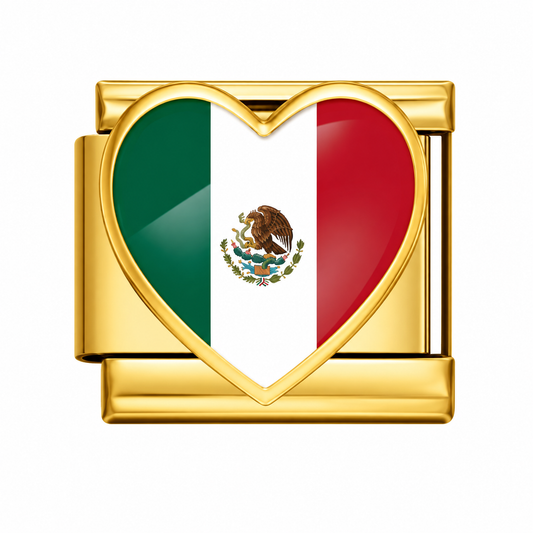 CHARM ACERO INOXIDABLE BANDERA MEXICO EN CORAZON EN DORADO