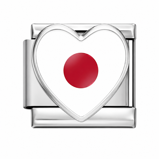 CHARM ACERO INOXIDABLE BANDERA JAPON EN CORAZON EN PLATEADO