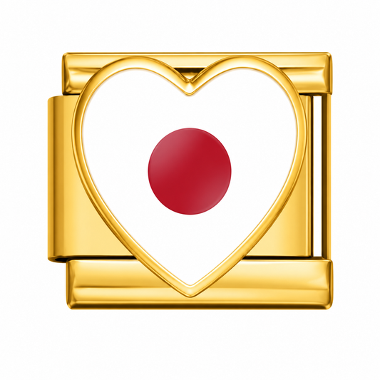 CHARM ACERO INOXIDABLE BANDERA JAPON EN CORAZON EN DORADO