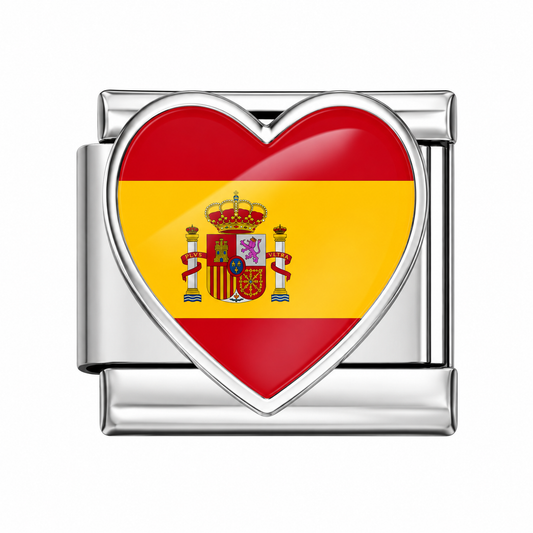 CHARM ACERO INOXIDABLE BANDERA ESPAÑA EN CORAZON EN PLATEADO