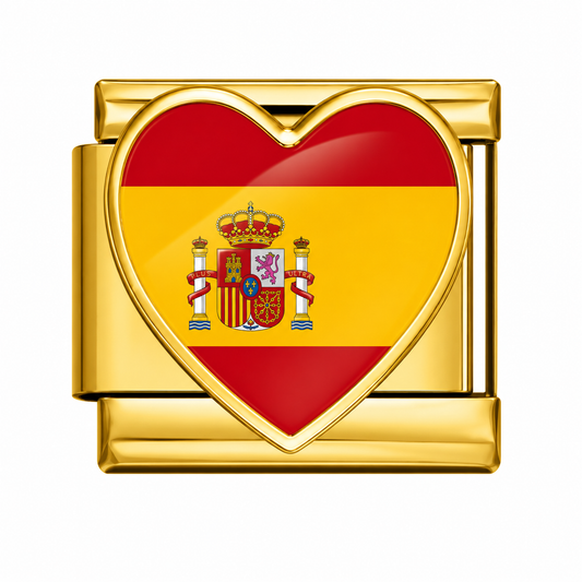 CHARM ACERO INOXIDABLE BANDERA ESPAÑA EN CORAZON EN DORADO