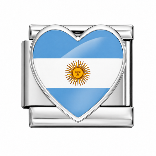 CHARM ACERO INOXIDABLE BANDERA ARGENTINA EN CORAZON EN PLATEADO