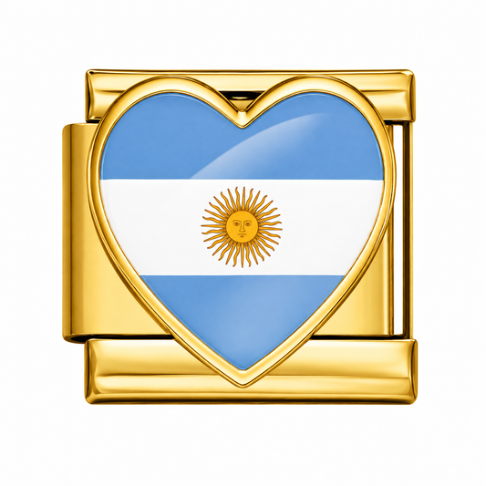CHARM ACERO INOXIDABLE BANDERA ARGENTINA EN CORAZON EN DORADO