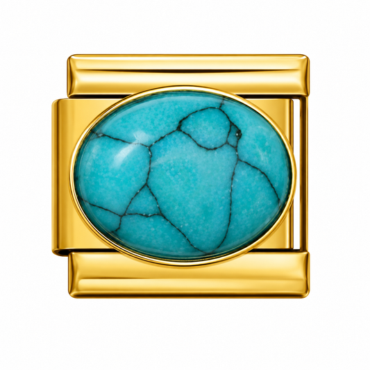 CHARM ACERO INOXIDABLE PIEDRA OVALADA TURQUESA
