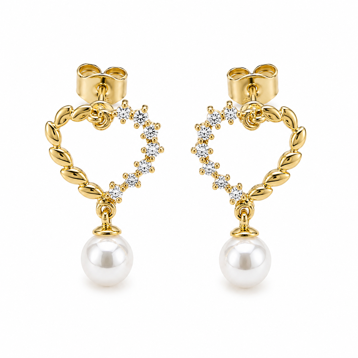 ARETE ORO LAMINADO CORAZON CON PERLA