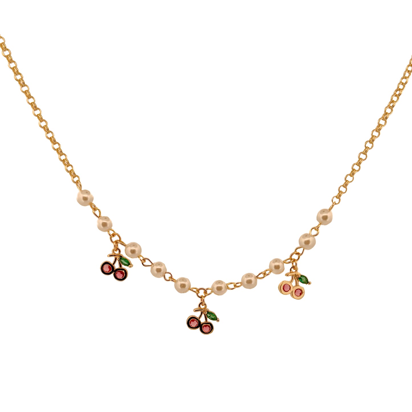 GARGANTILLA ORO LAMINADO PERLAS CON TRES CEREZAS