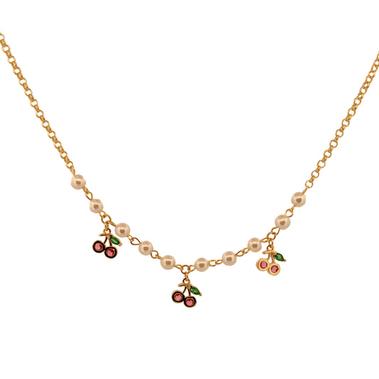 GARGANTILLA ORO LAMINADO PERLAS CON TRES CEREZAS