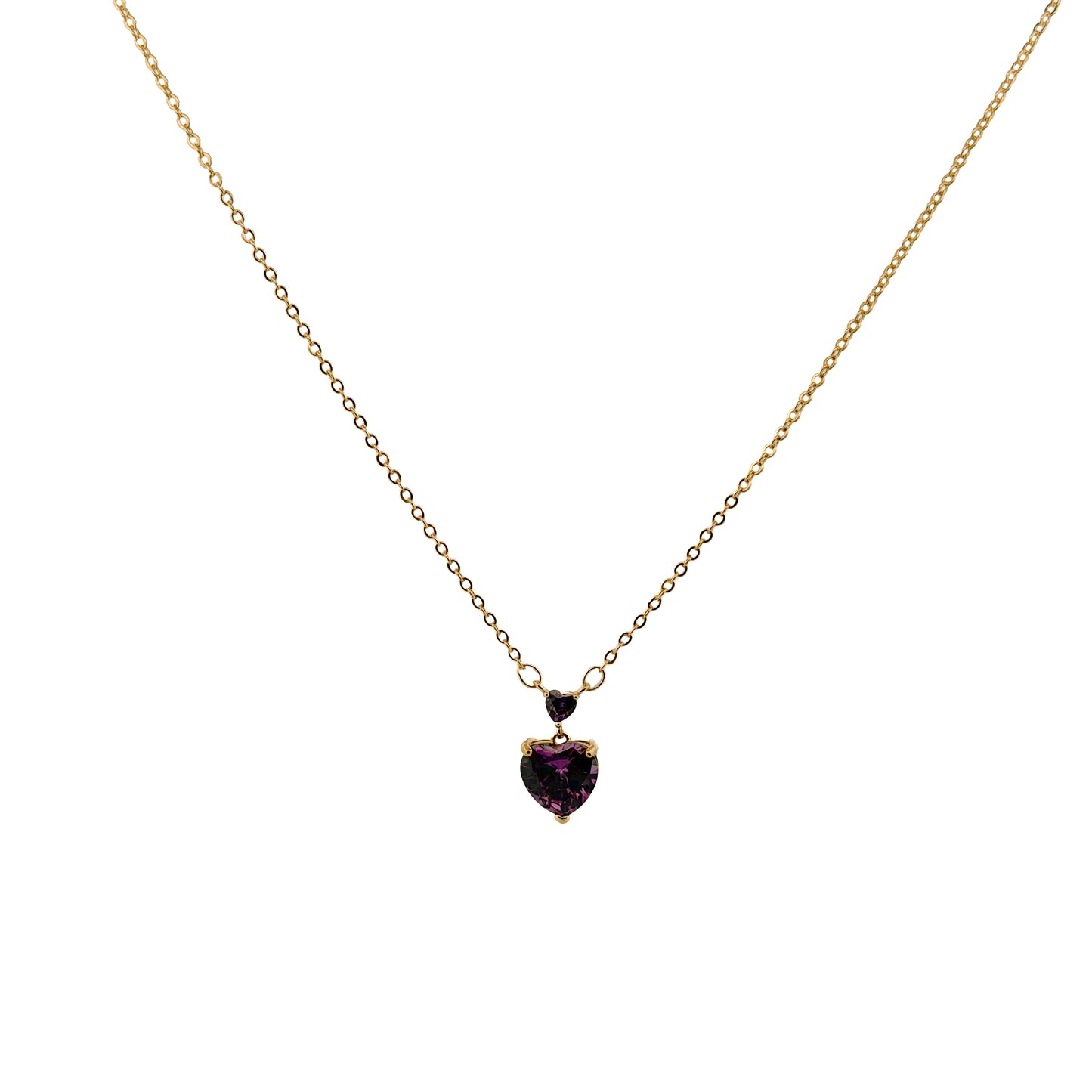 GARGANTILLA ORO LAMINADO DOBLE CORAZÓN MORADO
