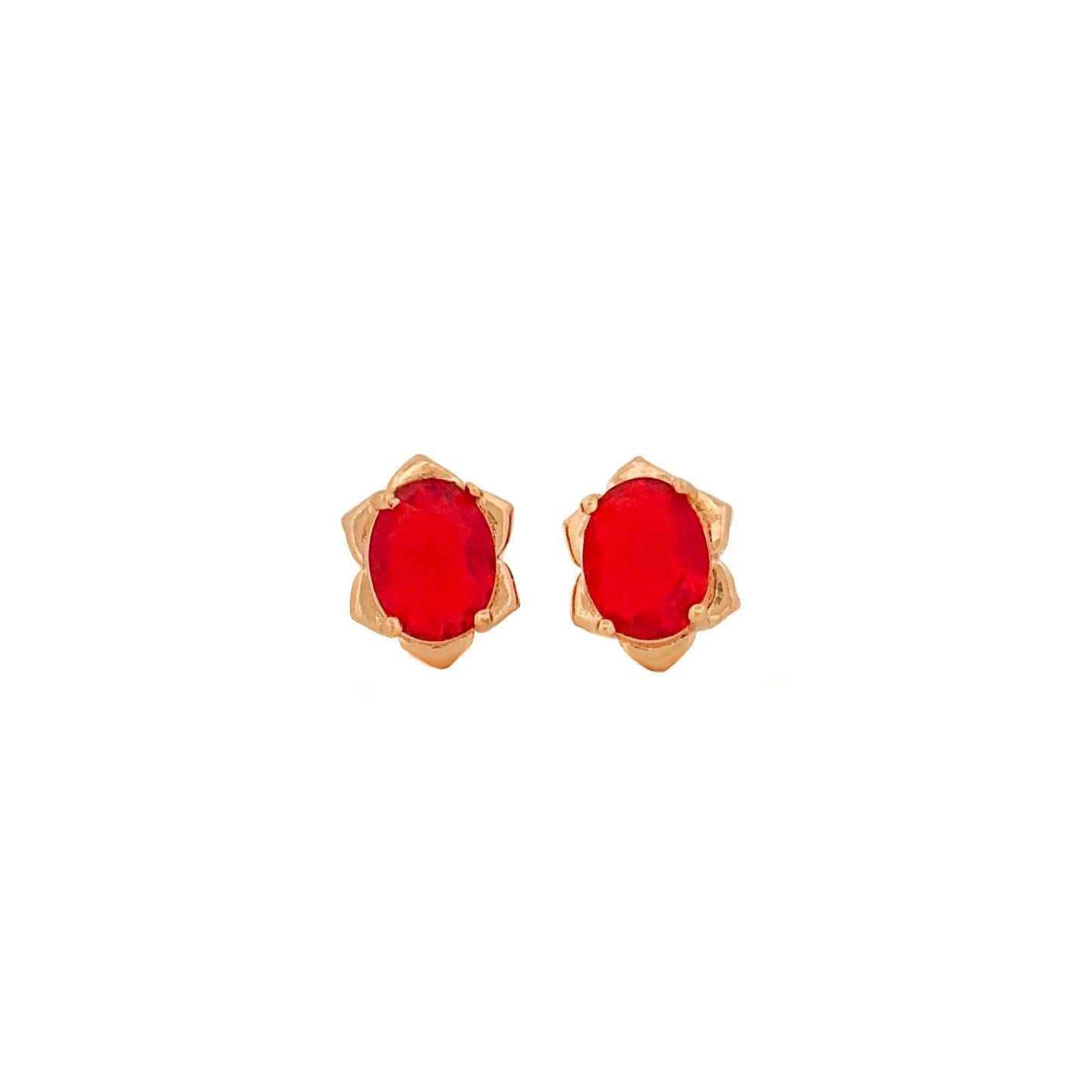 ARETE ORO LAMINADO PIEDRA OVALADA ROJA CON PETALOS 18k