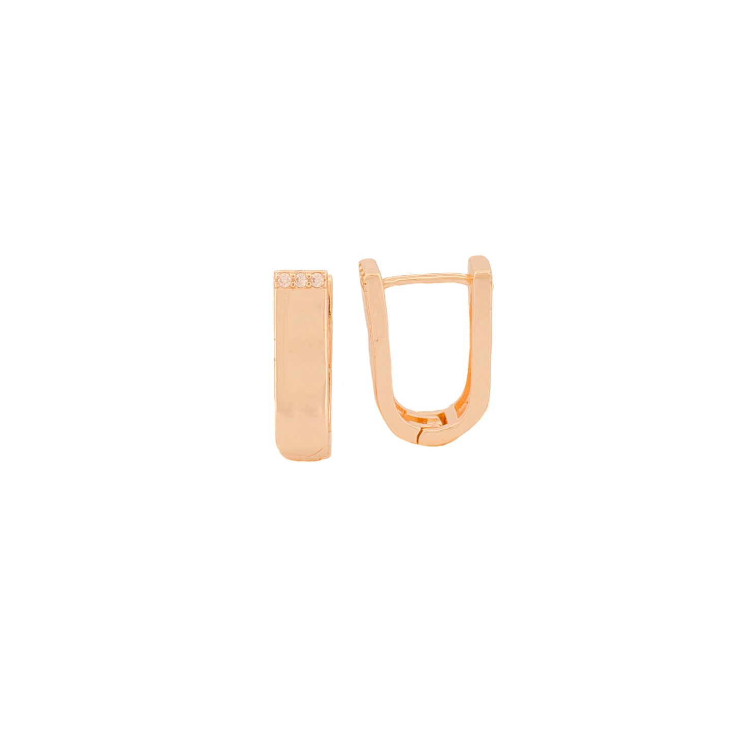 HUGGIE ORO LAMINADO FORMA U CON TRES PIEDRAS