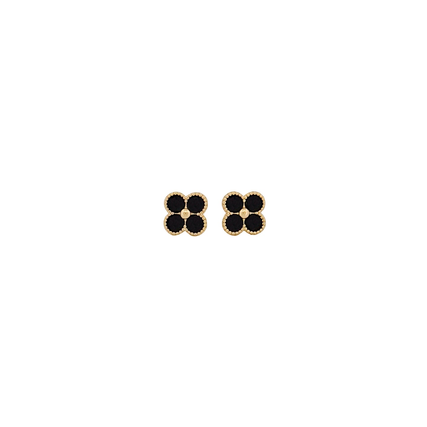 ARETE ORO LAMINADO TREBOL 4 PIEDRAS EN NEGRO