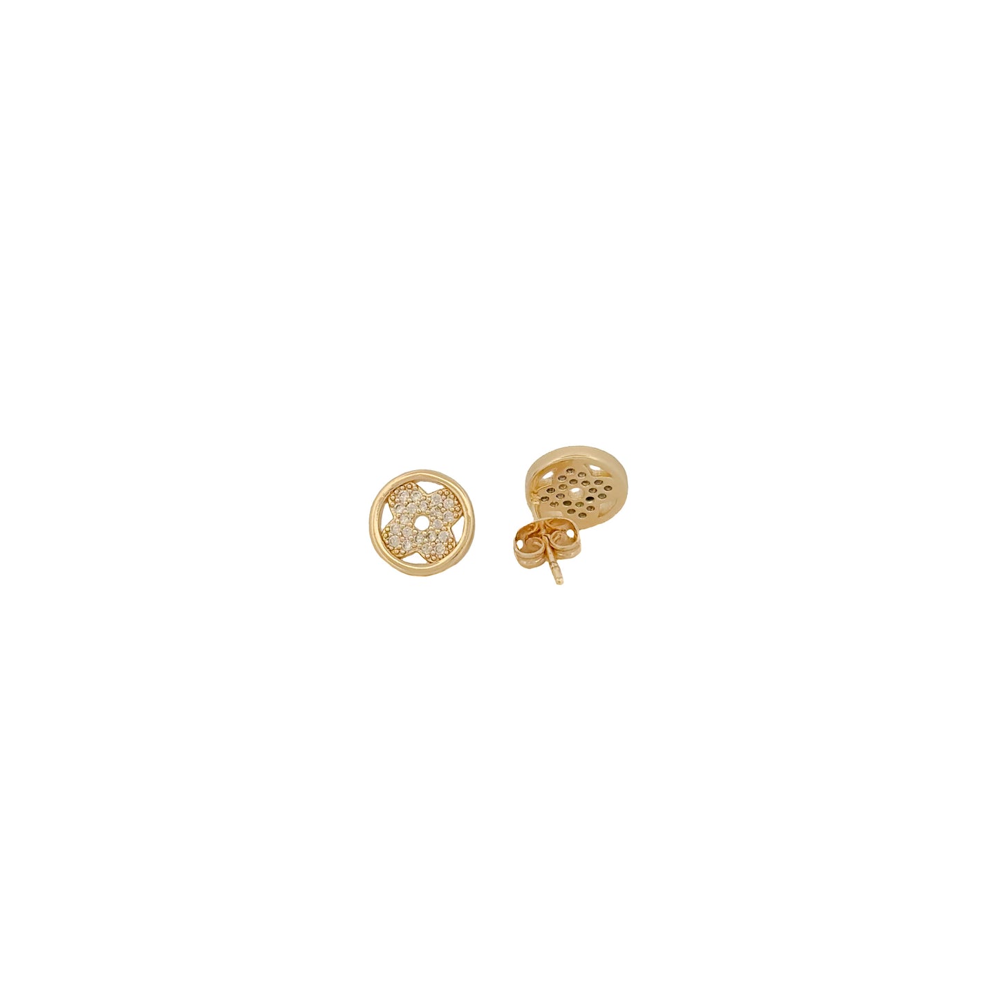 ARETE ORO LAMINADO CONTRONO CIRCULO CON FLOR DIAMANTADA
