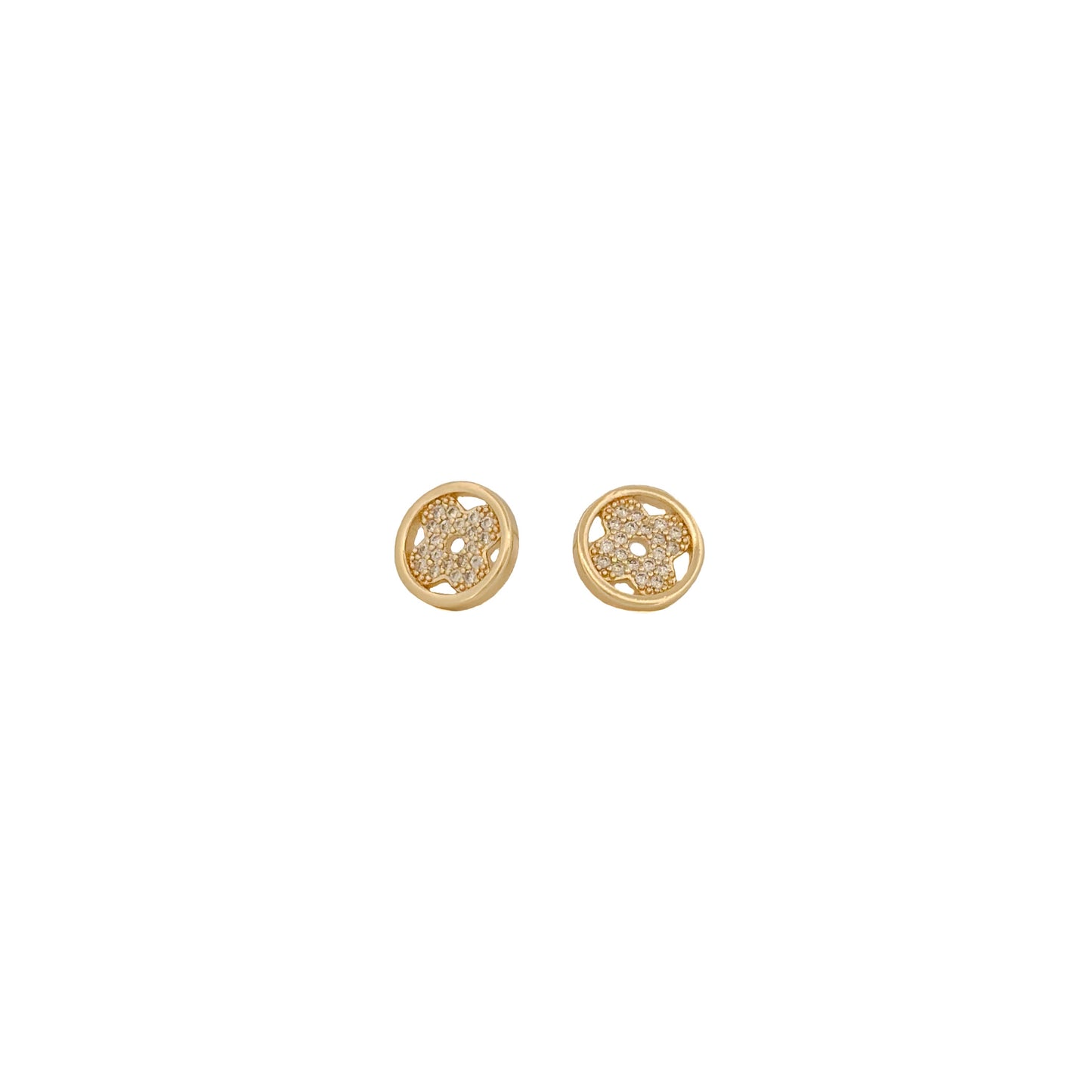 ARETE ORO LAMINADO CONTRONO CIRCULO CON FLOR DIAMANTADA