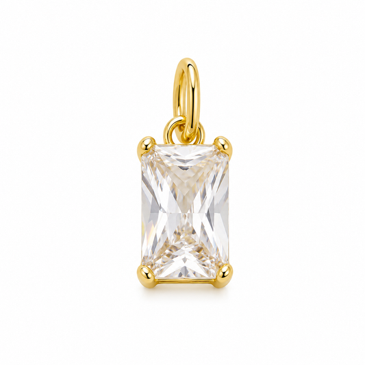 DIJE ORO LAMINADO RECTANGULO CON PIEDRA BLANCA