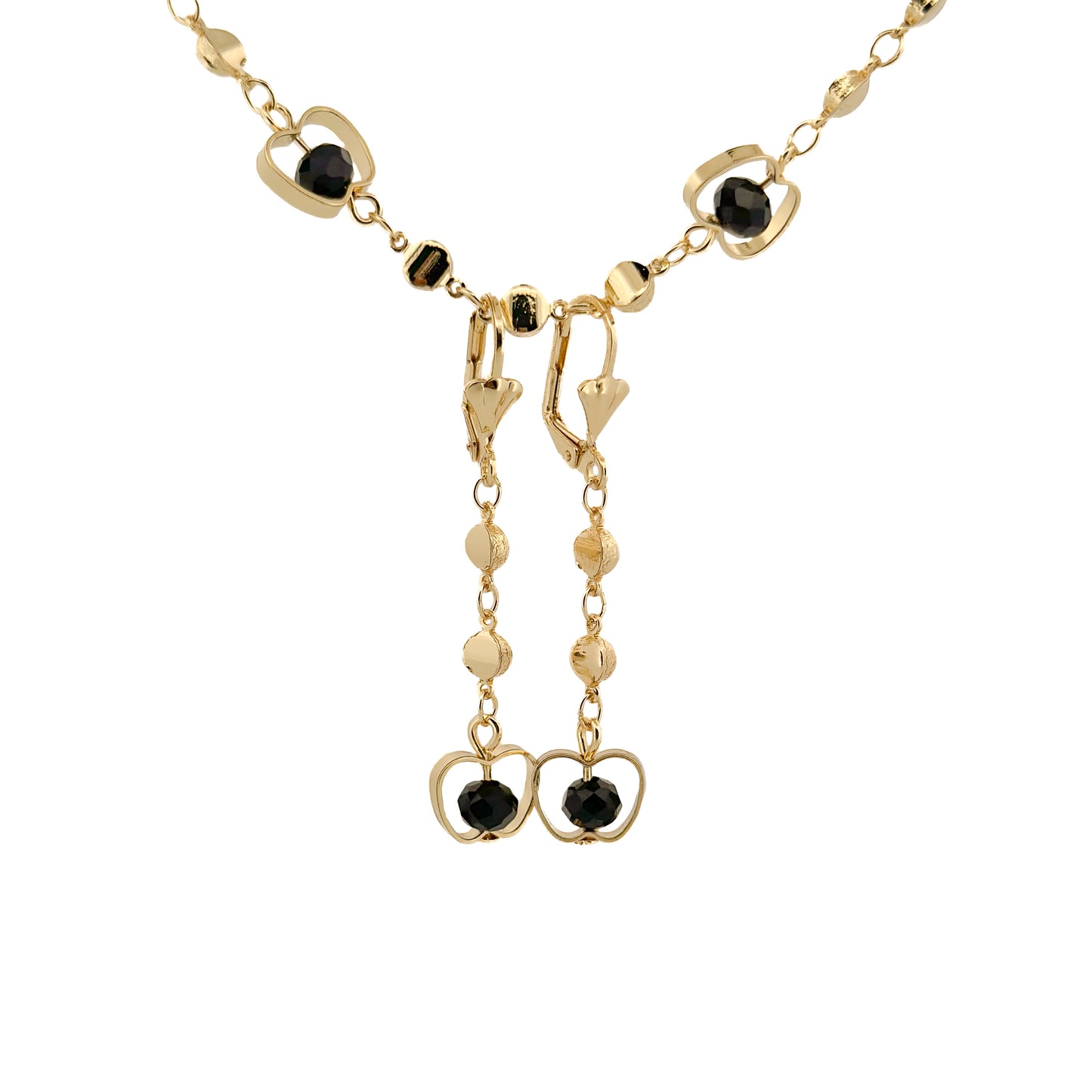 JUEGO ORO LAMINADO MANZANAS PIEDRA NEGRA