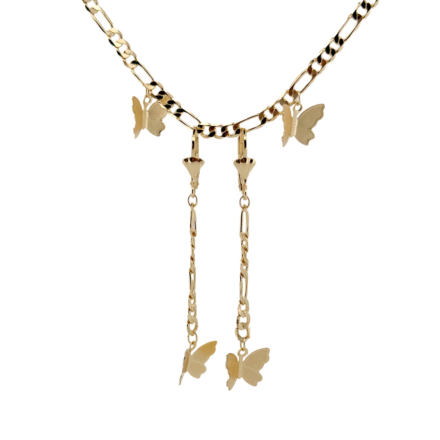 JUEGO ORO LAMINADO CARTIER 3 EN 1 MARIPOSAS COLGANTES