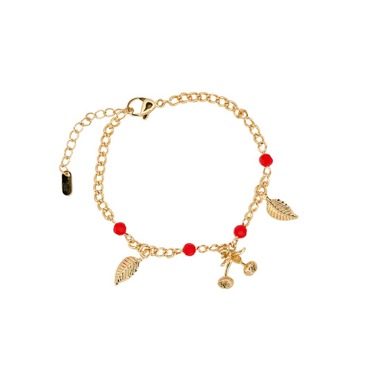 PULSO ORO LAMINADO CEREZA COLGANTE CON PIEDRAS