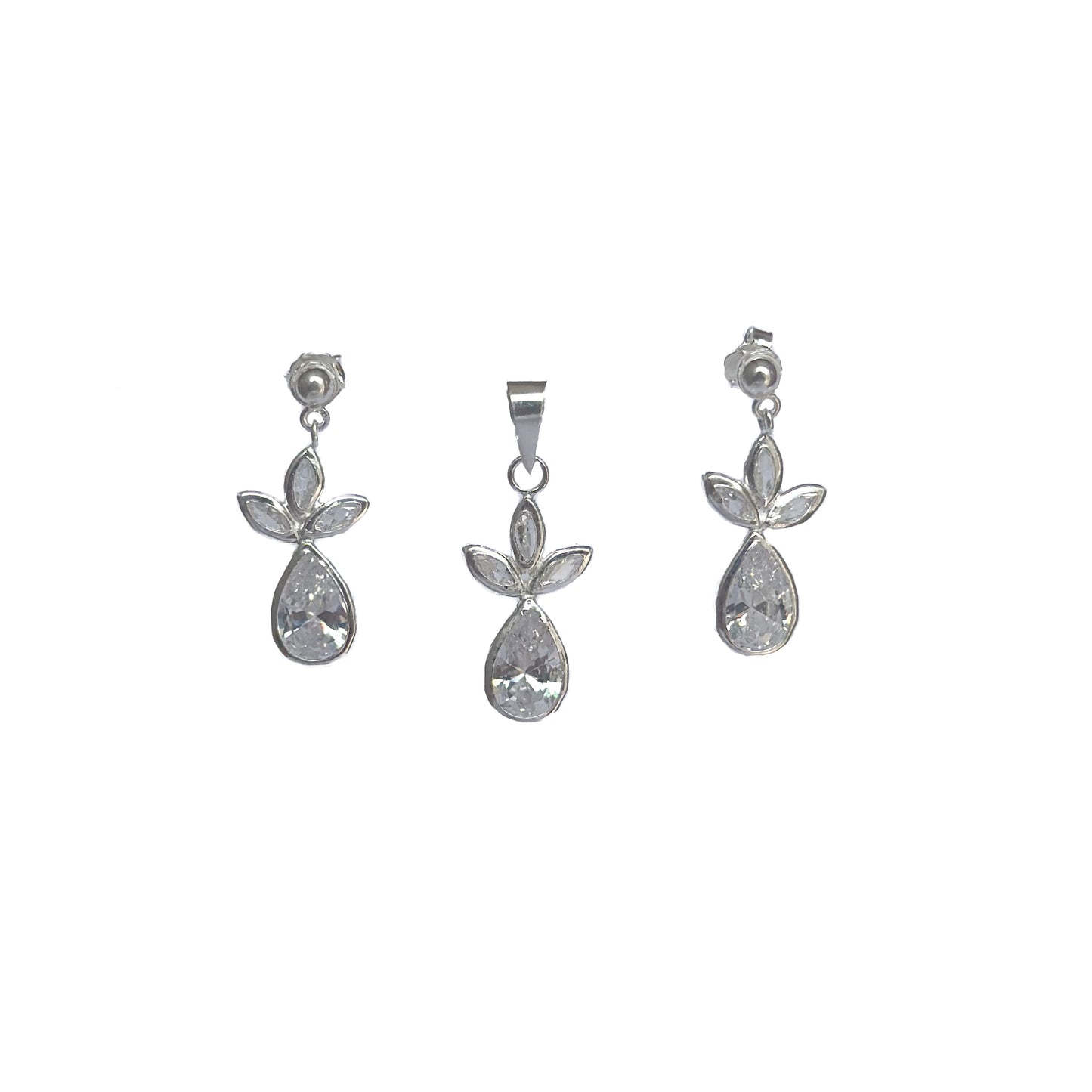 JUEGO PLATA .925 PIÑAS PIEDRA BLANCA