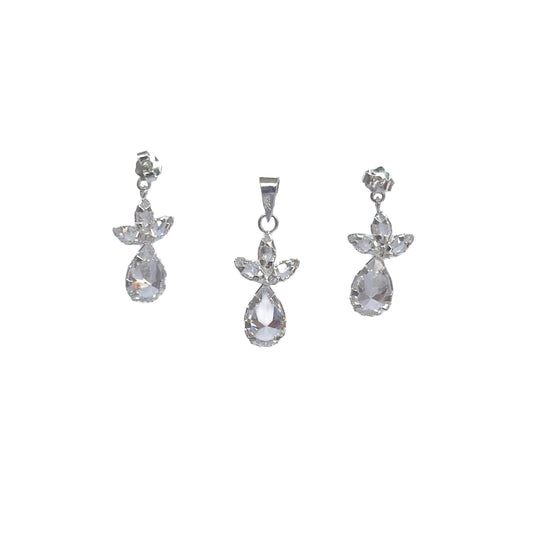 JUEGO PLATA .925 PIÑAS PIEDRA BLANCA