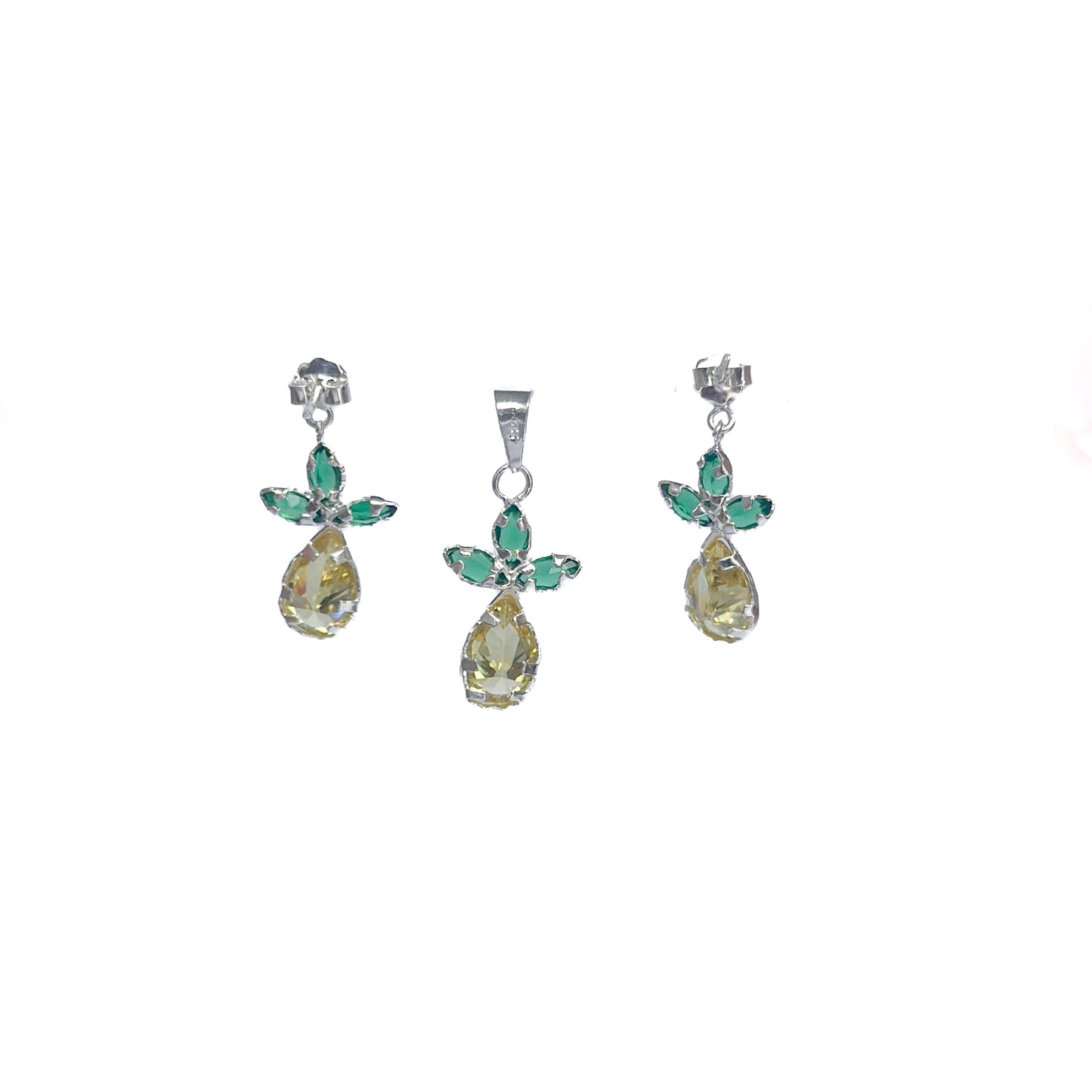 JUEGO PLATA .925 PIÑAS PIEDRA AMARILLA