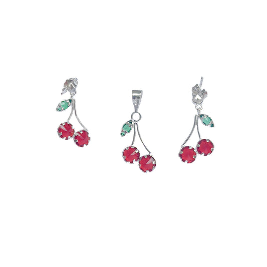 JUEGO PLATA .925 CEREZAS ROJAS