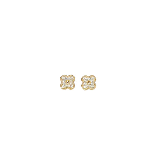 ARETE ORO LAMINADO TREBOL PIEDRA BLANCA