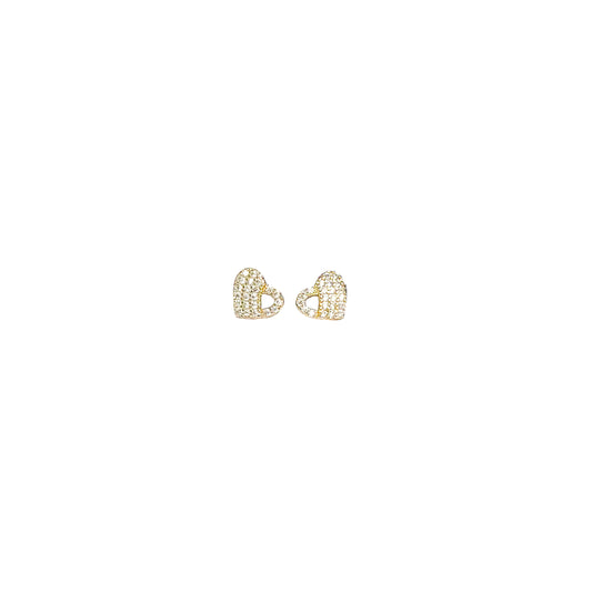 ARETE ORO LAMINADO CORAZON CON PIEDRAS BLANCAS