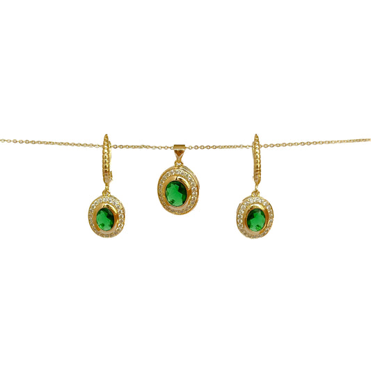 JUEGO ORO LAMINADO PIEDRA VERDE CON BISELADO