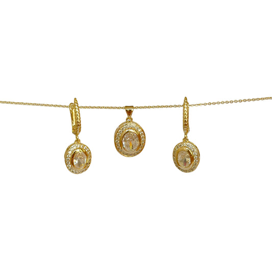JUEGO ORO LAMINADO PIEDRA BLANCA CON BISELADO