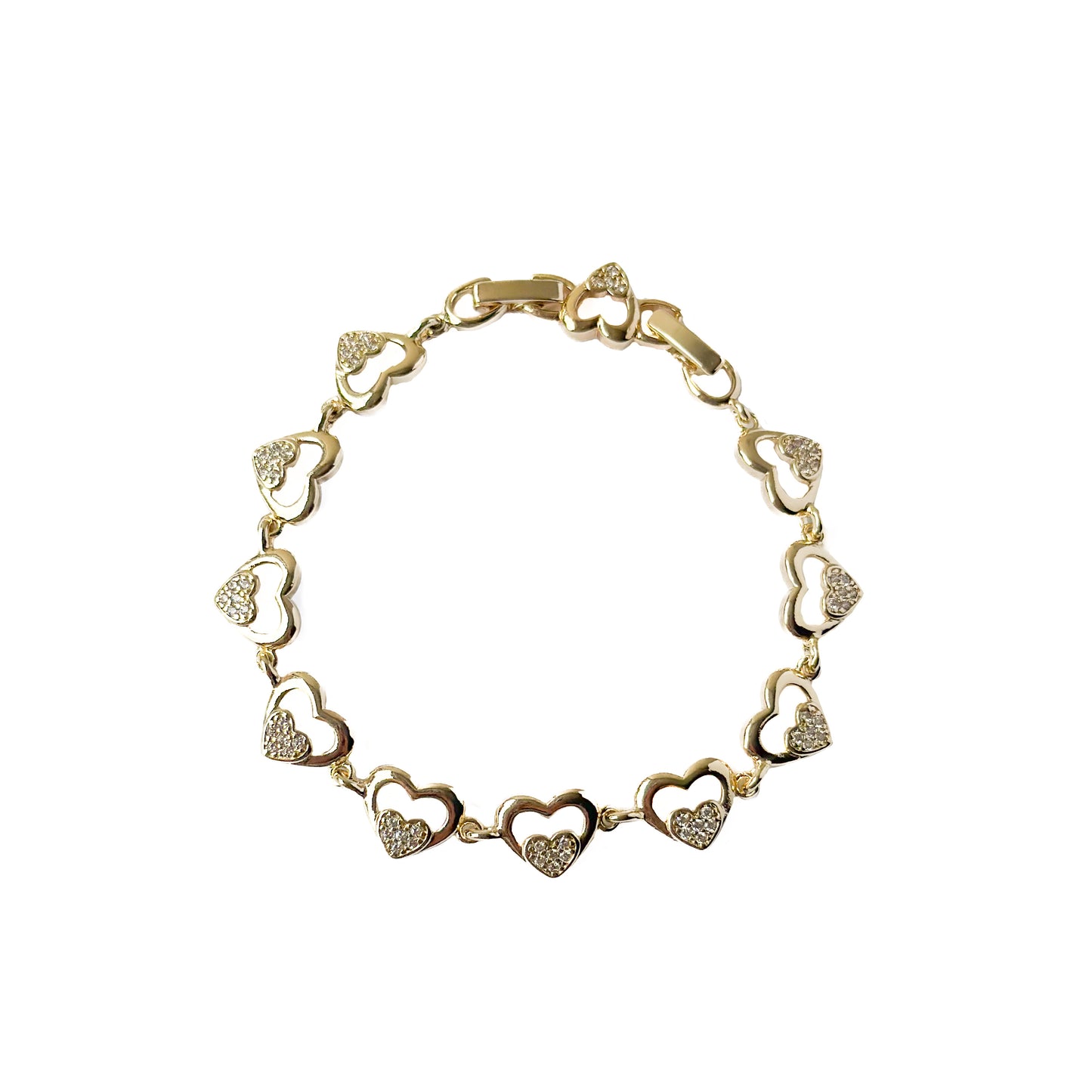 PULSO ORO LAMINADO DOBLE CORAZON PIEDRA