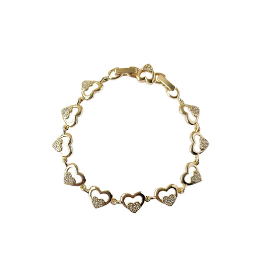 PULSO ORO LAMINADO DOBLE CORAZON PIEDRA