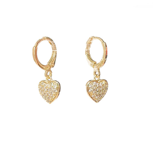 HUGGIE ORO LAMINADO CORAZON CON PIEDRA COLGANTE