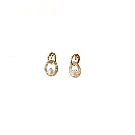 ARETE ORO LAMINADO DOBLE ESLABON CON PERLA