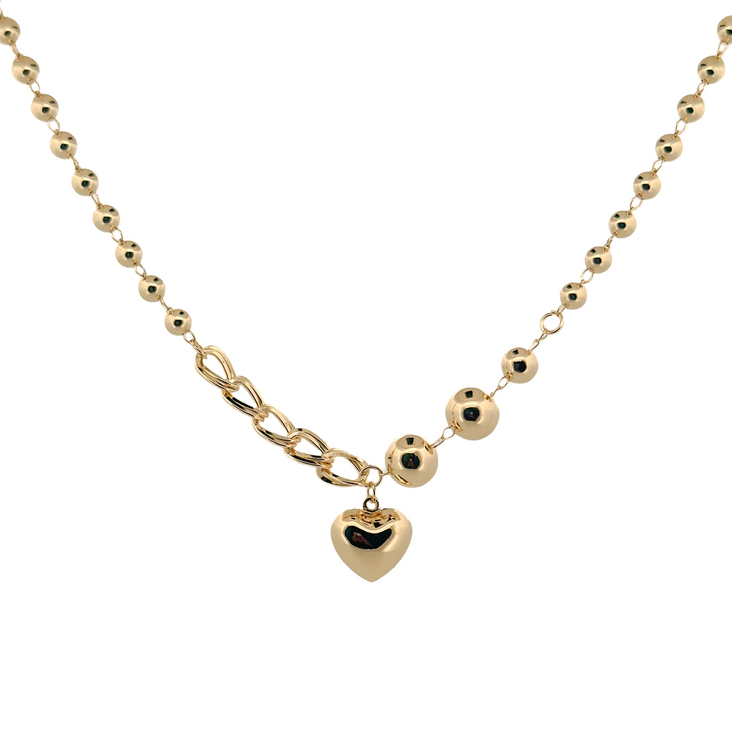 GARGANTILLA ORO LAMINADO ESFERAS CON CORAZÓN COLGANTE